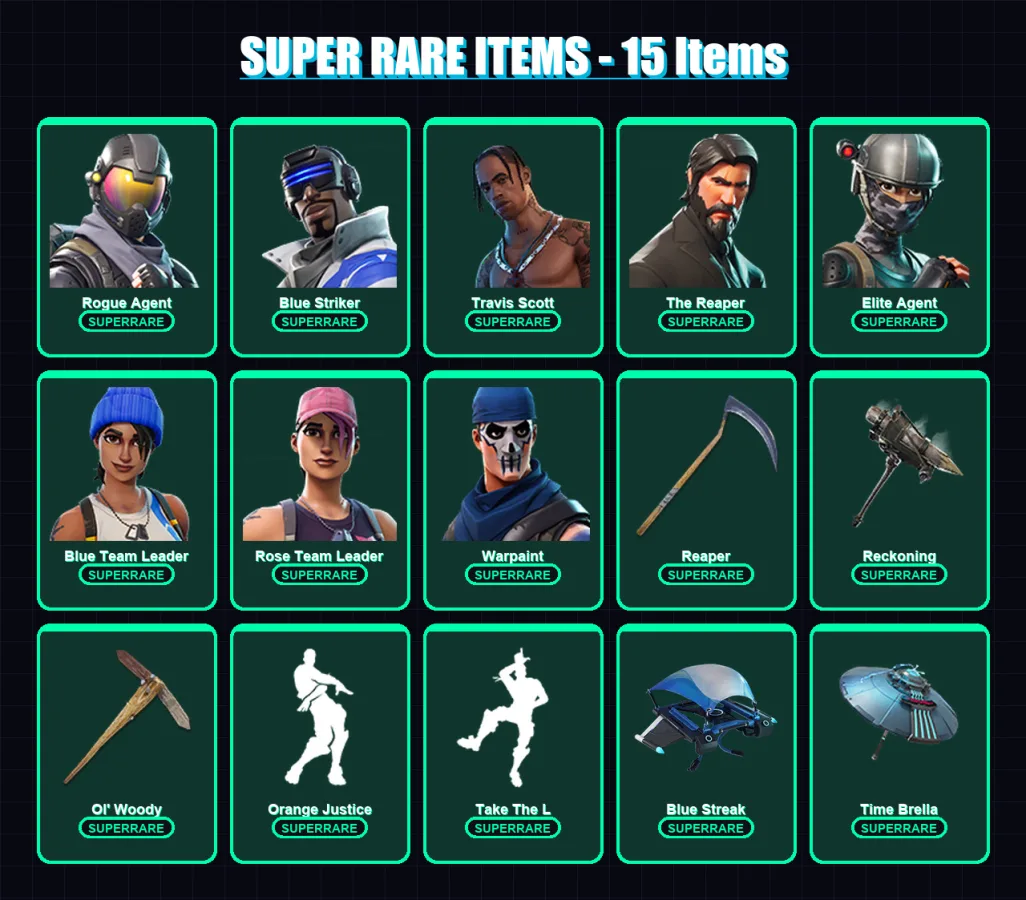 [PC/XBOX] | Rogue Agent | Blue Striker | Travis Scott | The Reaper | Elite Agent | 87 skin | 143 pickaxe | 98 emote | 120 glider | Lv2476