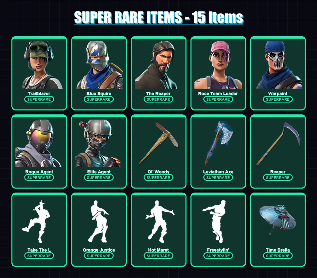 [PS4/PS5/PC] | Trailblazer | Blue Squire | The Reaper | Rose Team Leader | Warpaint | 151 skin | 170 pickaxe | 159 emote | 139 glider | Lv1916 — Fortnite account