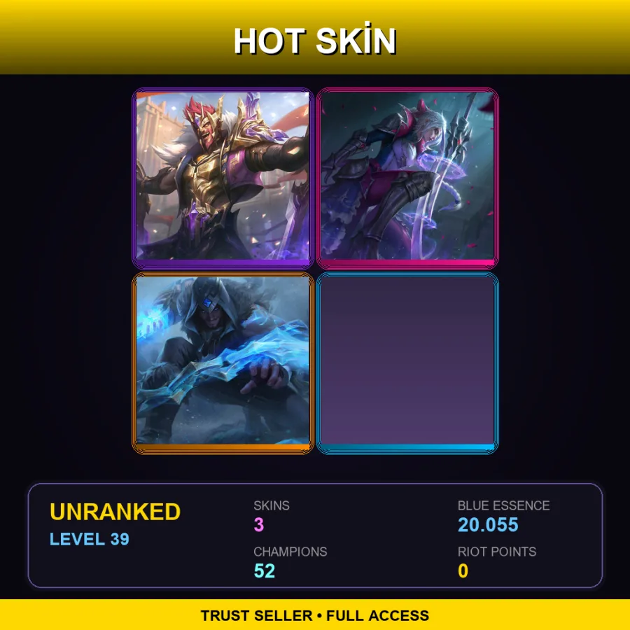 VN | Lv39 | Unranked | 3 Skin | 52 Champ — LoL account