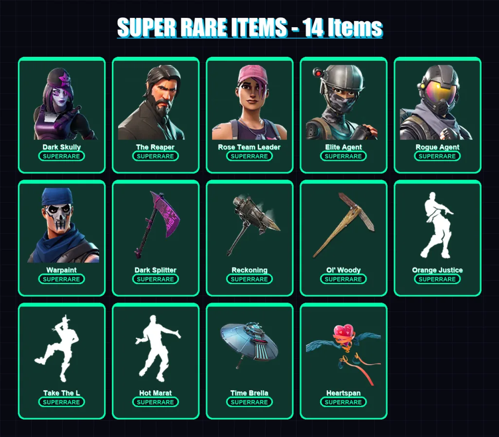 [PC/PSN] | Dark Skully | The Reaper | Rose Team Leader | Elite Agent | Rogue Agent | 101 skin | 88 pickaxe | 106 emote | 94 glider | Lv1173