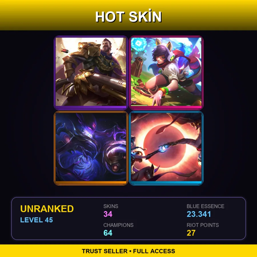 SG | Lv45 | Unranked | 34 Skin | 64 Champ — Arcade Ahri