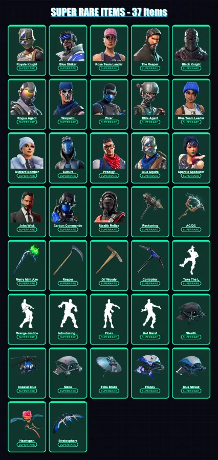 [PC/XBOX] | Royale Knight | Blue Striker | Rose Team Leader | The Reaper | Black Knight | 194 skin | 210 pickaxe | 205 emote | 195 glider | Lv2687