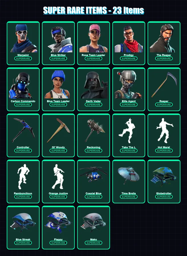 [PS4/PS5/XBOX/PC] | Warpaint | Blue Striker | Rose Team Leader | Prodigy | The Reaper | 117 skin | 117 pickaxe | 130 emote | 119 glider | Lv1673 — Fortnite account