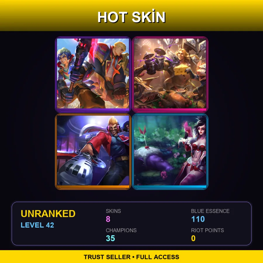 EUW | Lv42 | Unranked | 8 Skin | 35 Champ — LoL account