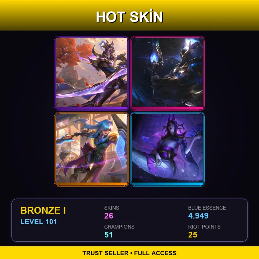 EUW | Lv101 | Bronze I | 26 Skin | 51 Champ — LoL account