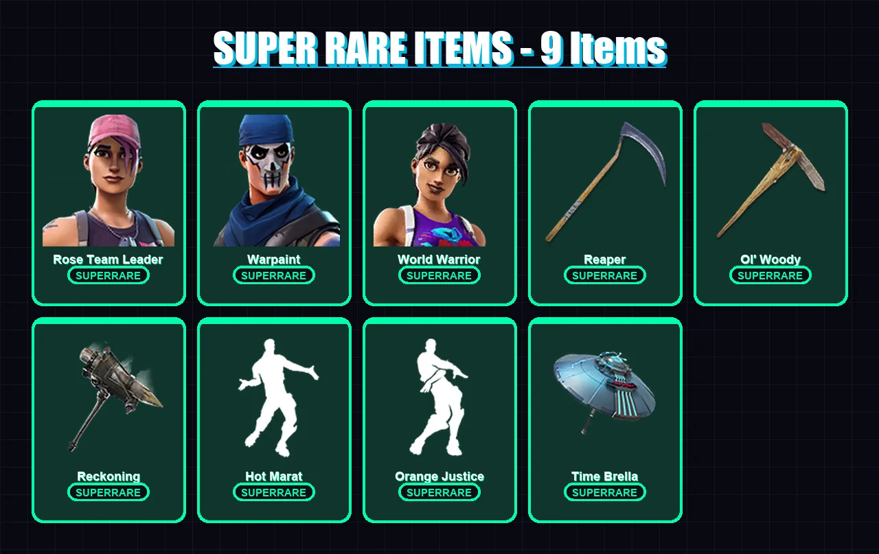 [PS4/PS5/XBOX/PC] | Rose Team Leader | Warpaint | World Warrior | Raptor | Hybrid | 54 skin | 70 pickaxe | 74 emote | 67 glider | Lv1012