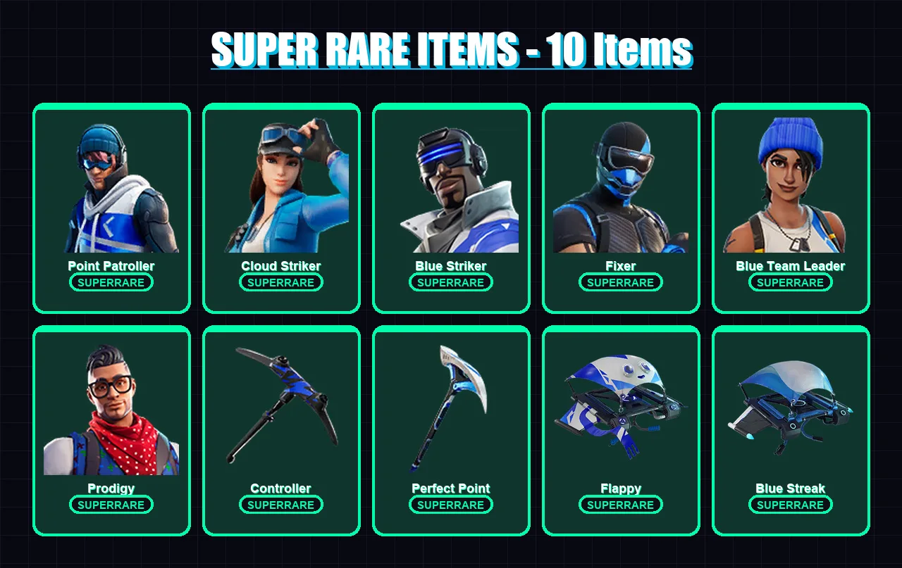 [PS4/PS5/XBOX/PC] | Point Patroller | Cloud Striker | Blue Striker | Fixer | Blue Team Leader | 17 skin | 70 pickaxe | 25 emote | 42 glider | Lv700