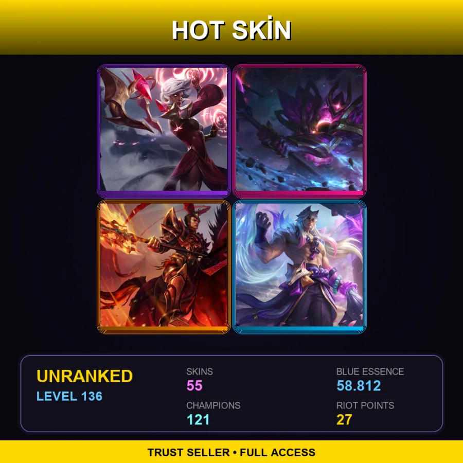 TR | Lv136 | Unranked | 55 Skin | 121 Champ — Unranked / Smurf League of Legends