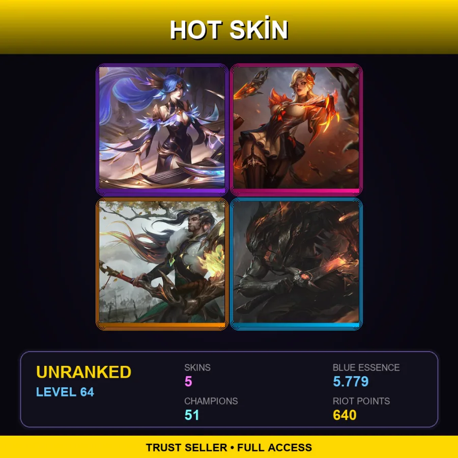 LAN | Lv64 | Unranked | 5 Skin | 51 Champ — LoL account