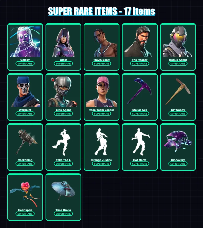 [PC/XBOX/PSN] | Galaxy | Glow | Travis Scott | The Reaper | Rogue Agent | 123 skin | 159 pickaxe | 139 emote | 147 glider | Lv2280