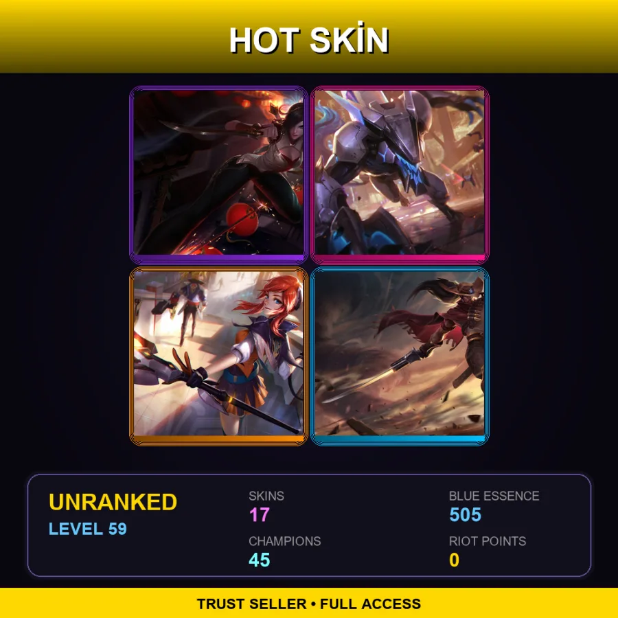 LAS | Lv59 | Unranked | 17 Skin | 45 Champ — LoL account