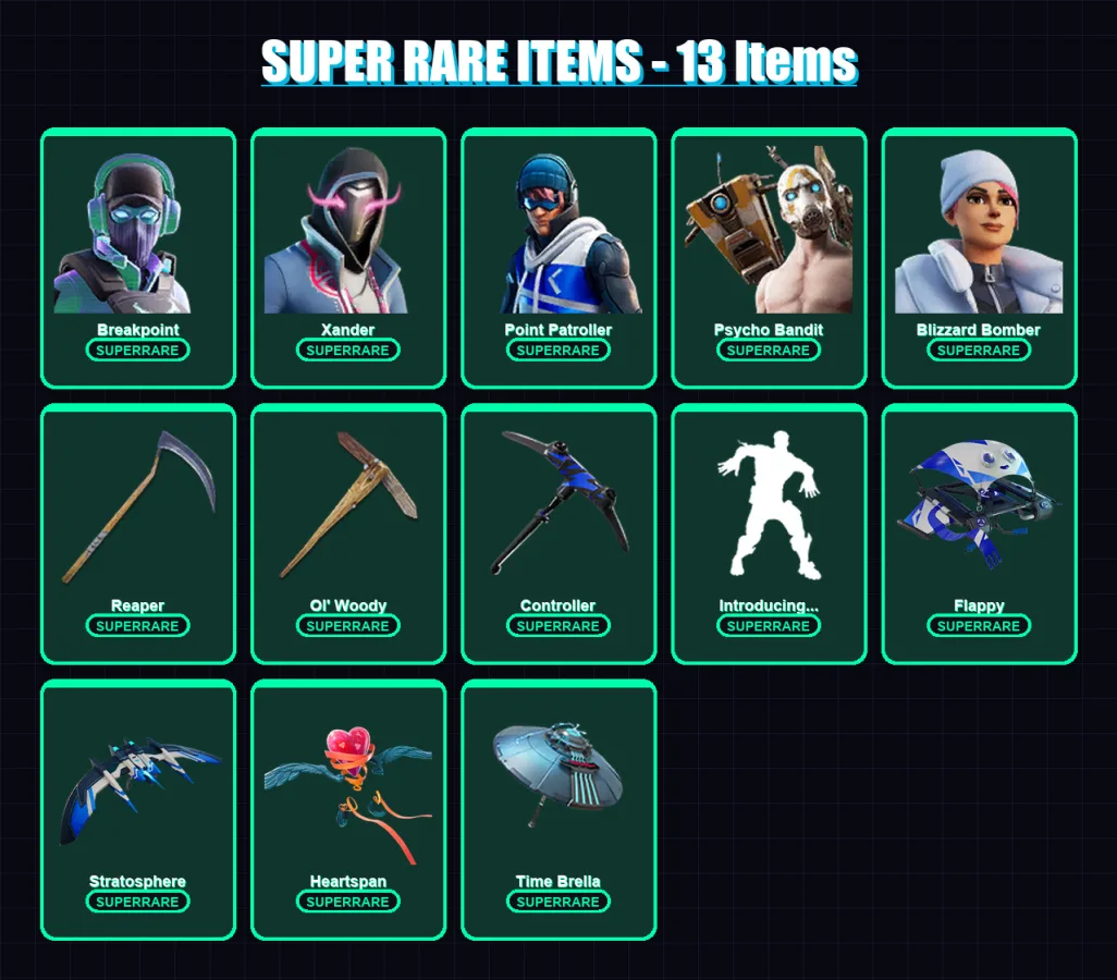 [PC] | Breakpoint | Xander | Point Patroller | Psycho Bandit | Blizzard Bomber | 150 skin | 177 pickaxe | 155 emote | 160 glider | Lv2738