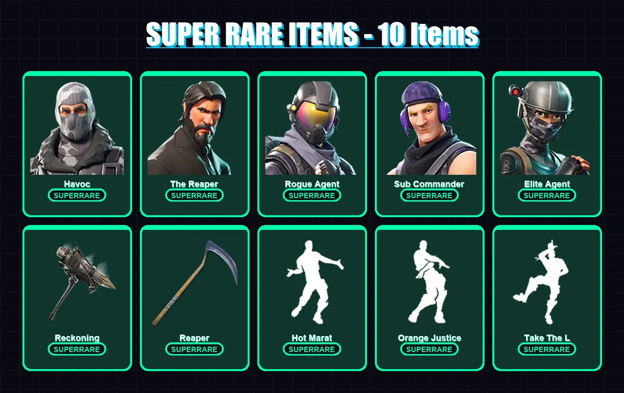 [PC/XBOX/PSN] | Havoc | The Reaper | Rogue Agent | Sub Commander | Elite Agent | 48 skin | 39 pickaxe | 74 emote | 38 glider | Lv728