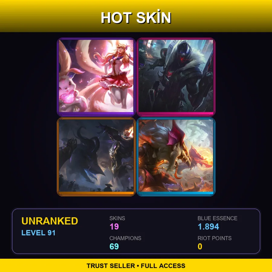 LAN | Lv91 | Unranked | 19 Skin | 69 Champ — LoL account