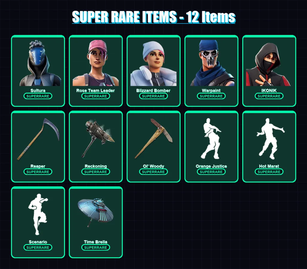 [PS4/PS5/XBOX/PC] | Sultura | Rose Team Leader | Blizzard Bomber | Warpaint | IKONIK | 107 skin | 128 pickaxe | 125 emote | 132 glider | Lv1697