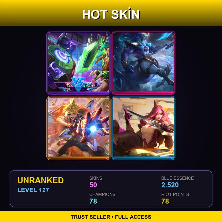 EUW | Arcade Riven | Cosmic Charger Hecarim | Battle Academia Ezreal | Battle Academia Katarina | 50 Skin | 78 Champ | Lv127