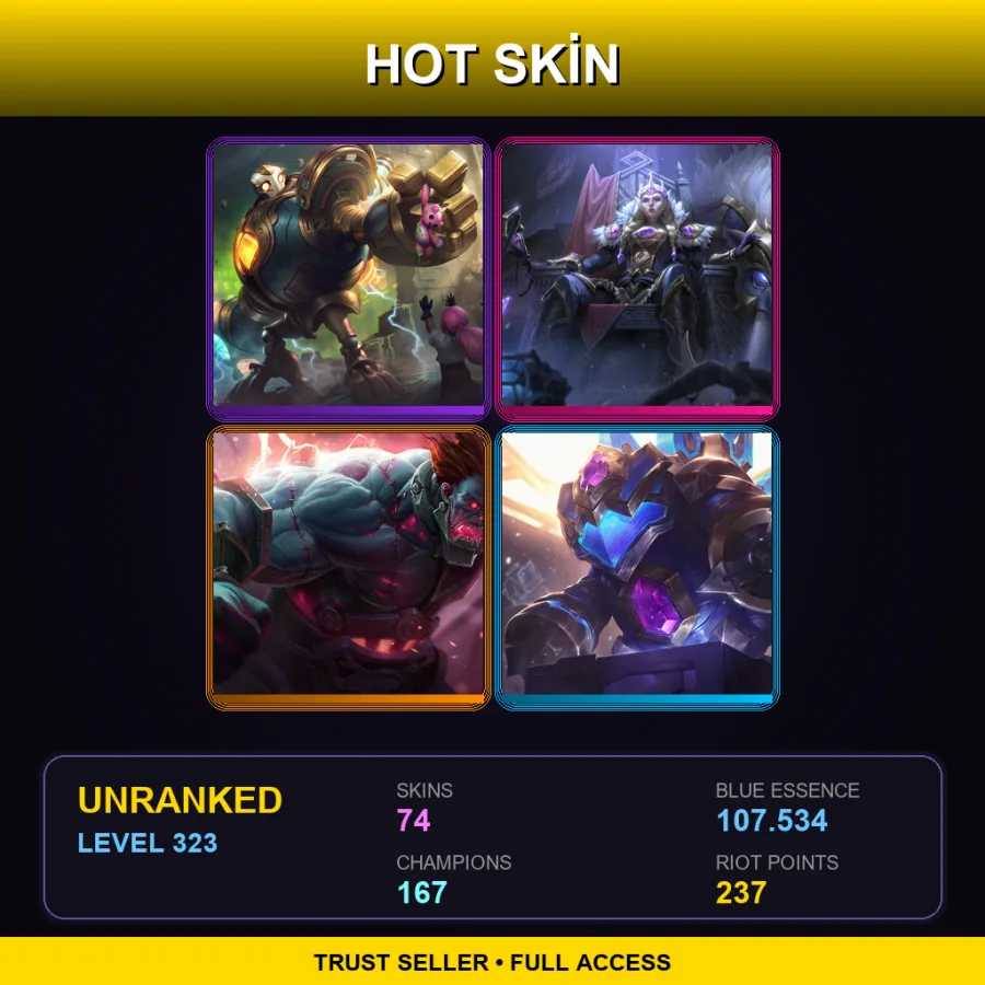 LAN | Lv323 | Unranked | 74 Skin | 167 Champ — Master Chef Tahm Kench