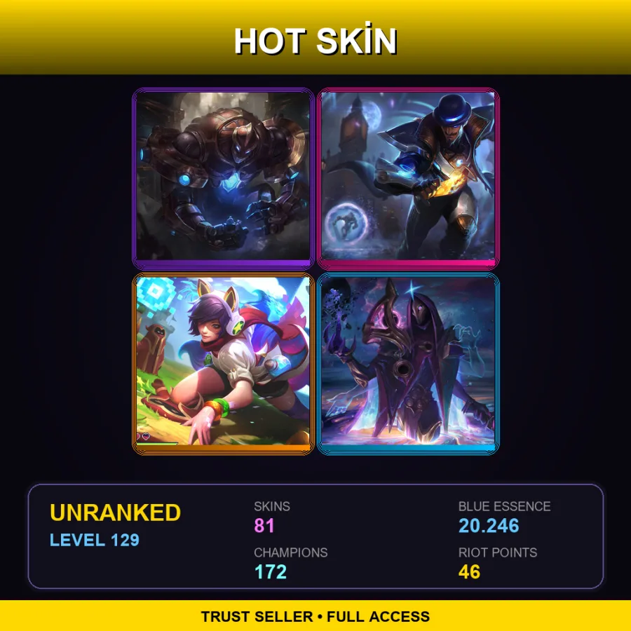 SG | Hextech Galio | Pulsefire Twisted Fate | Arcade Ahri | Dark Cosmic Jhin | 81 Skin | 172 Champ | Lv129