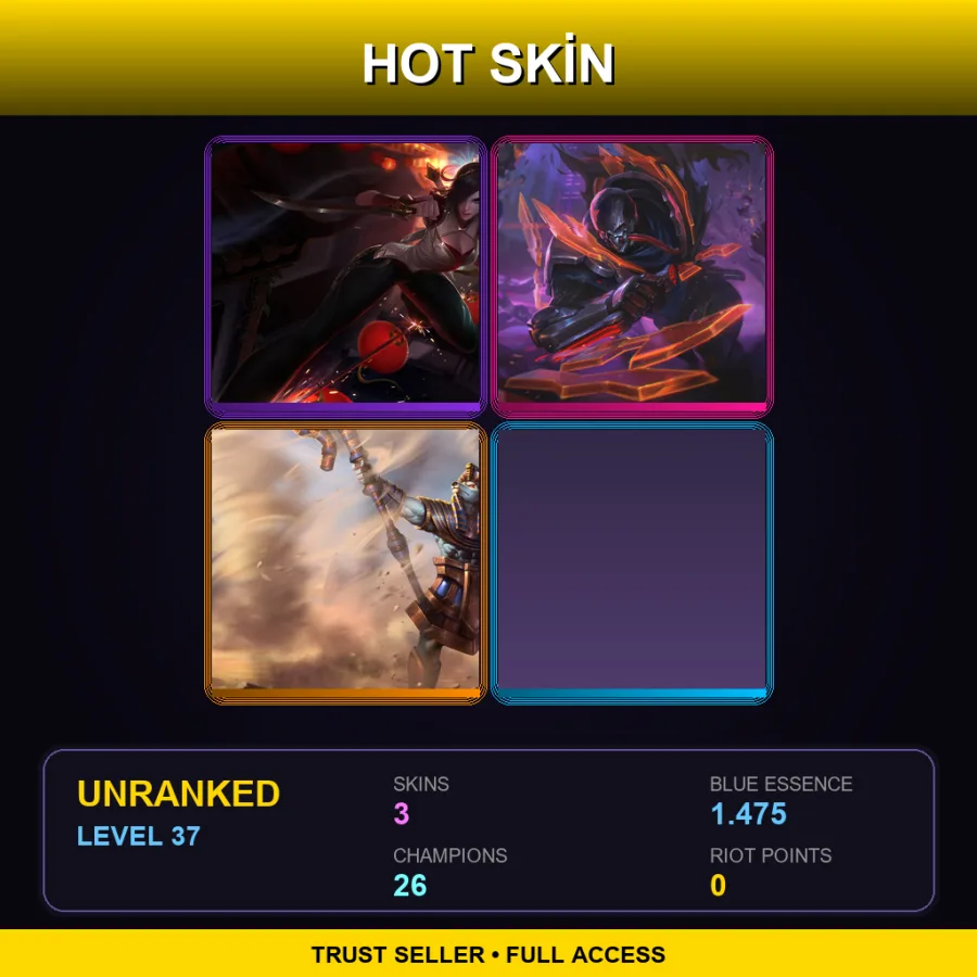 OCE | Lv37 | Unranked | 3 Skin | 26 Champ — Unranked / Smurf League of Legends