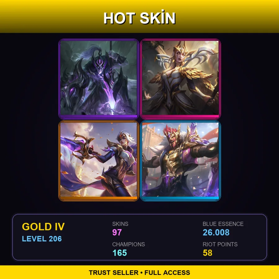 LAN | Ashen Conqueror Pantheon | Prestige Coven LeBlanc | Victorious Fiora | Victorious Draven | 97 Skin | 165 Champ | Gold IV | Lv206
