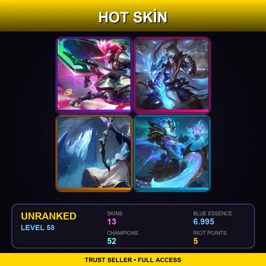 EUW | Lv58 | Unranked | 13 Skin | 52 Champ