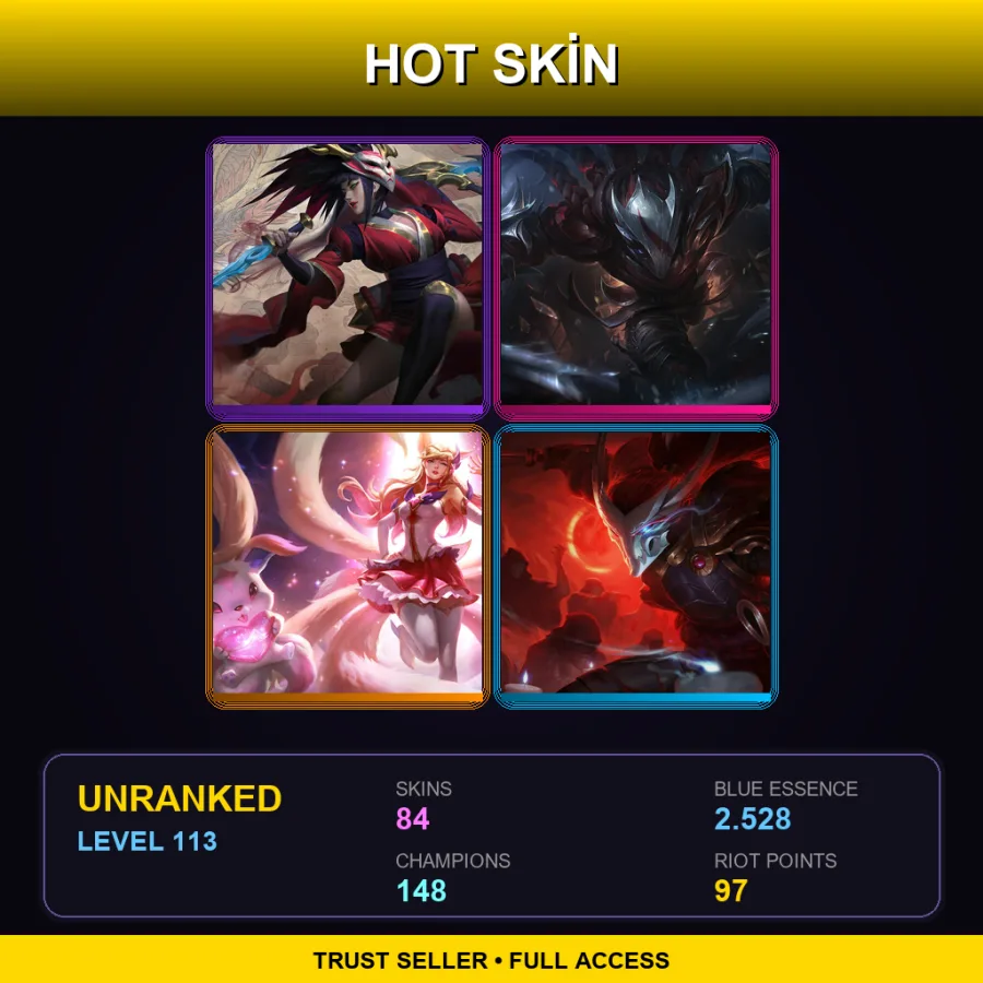 LAN | Lv113 | Unranked | 84 Skin | 148 Champ — LoL account
