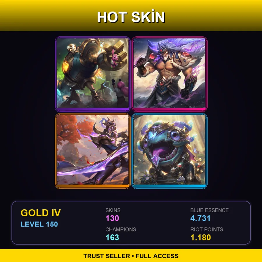 EUW | Lv150 | Gold IV | 130 Skin | 163 Champ