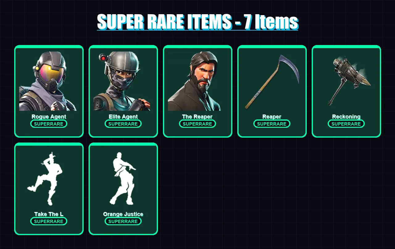 [SWITCH/XBOX/PSN/PC] | Rogue Agent | Elite Agent | The Reaper | Calamity | Valor | 44 skin | 33 pickaxe | 44 emote | 35 glider | Lv550