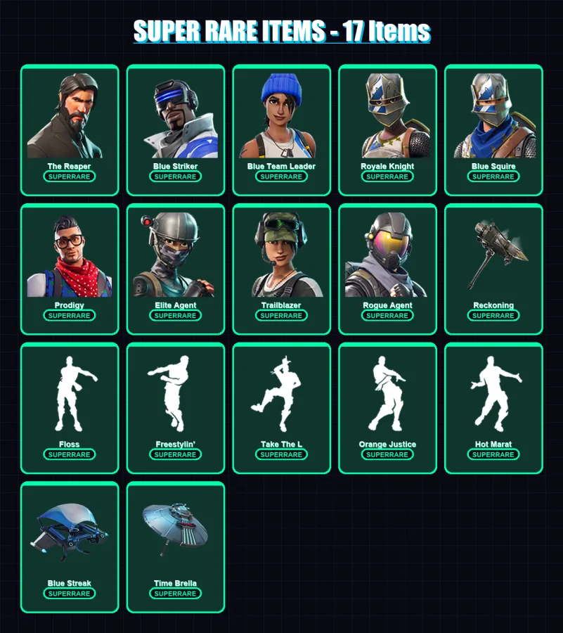 [PS4/PS5/XBOX/PC] | The Reaper | Blue Striker | Blue Team Leader | Royale Knight | Blue Squire | 74 skin | 86 pickaxe | 93 emote | 98 glider | Lv138