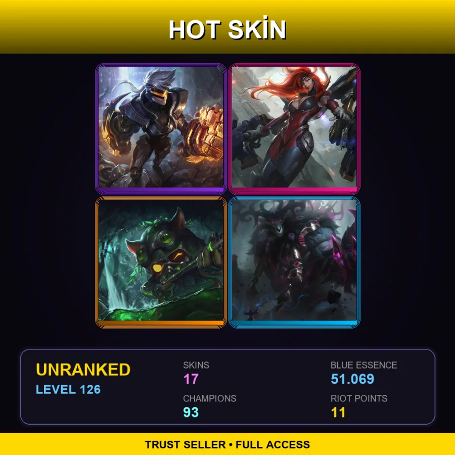 LAS | Lv126 | Unranked | 17 Skin | 93 Champ — LoL account