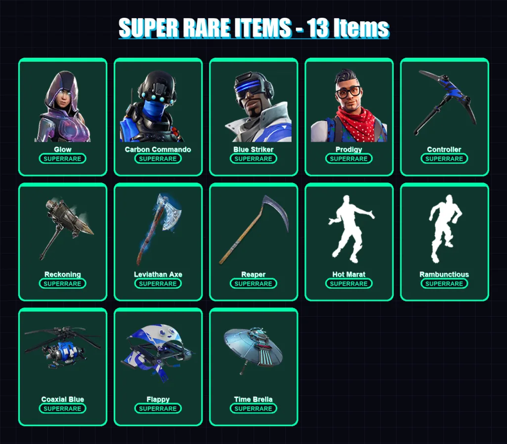 [PC/XBOX/PSN] | Glow | Carbon Commando | Blue Striker | Prodigy | Ragnarok | 174 skin | 189 pickaxe | 176 emote | 171 glider | Lv2916 — Fortnite account