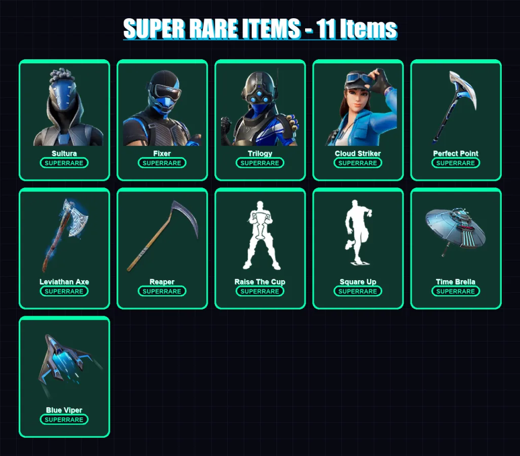 [PS4/PS5/XBOX/PC] | Sultura | Fixer | Trilogy | Cloud Striker | Fade | 141 skin | 181 pickaxe | 116 emote | 147 glider | Lv2734