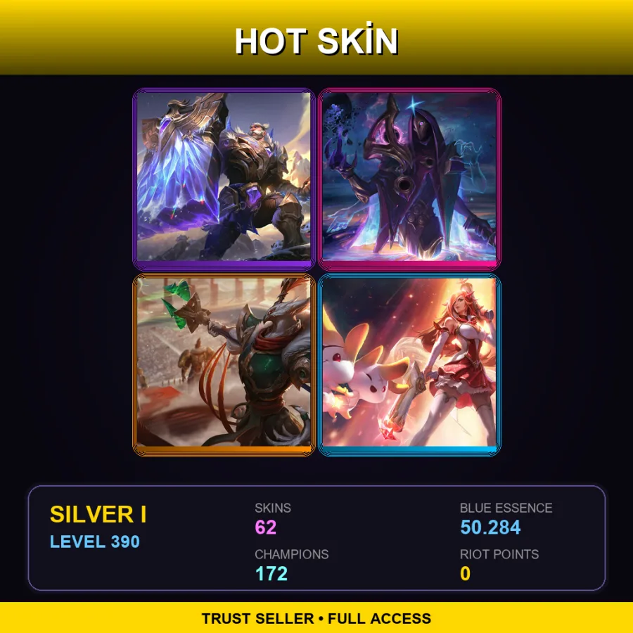 LAS | Lv390 | Silver I | 62 Skin | 172 Champ — LoL account