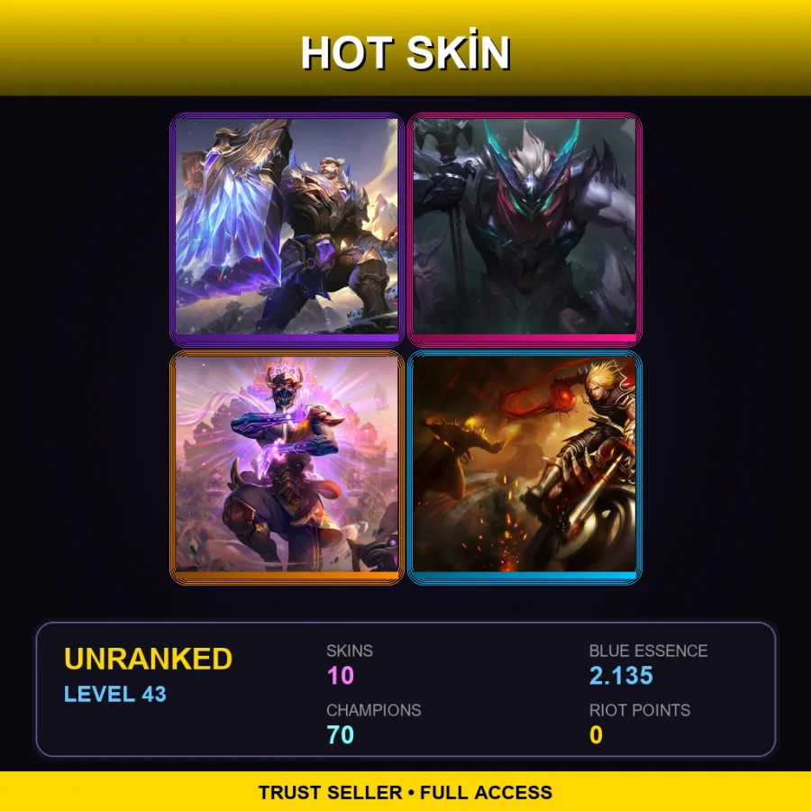 BR | Lv43 | Unranked | 10 Skin | 70 Champ — LoL account
