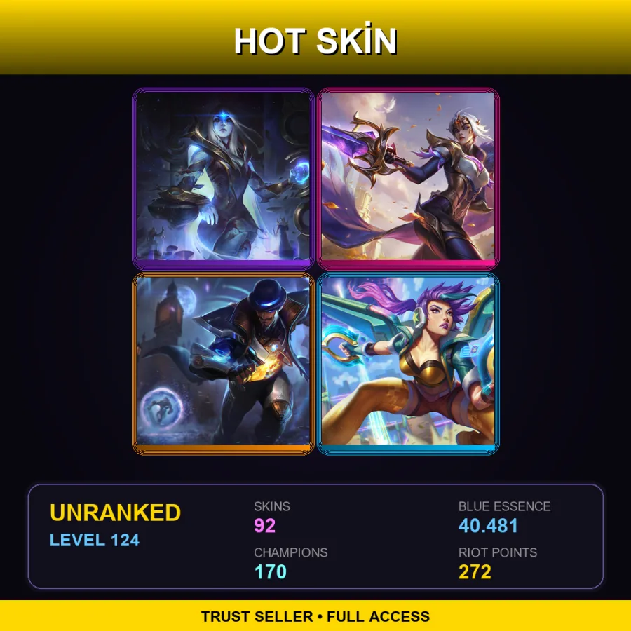 VN | Lv124 | Unranked | 92 Skin | 170 Champ — LoL account