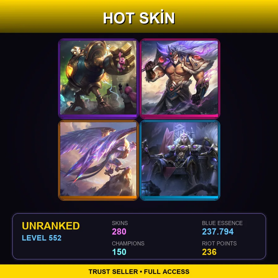 EUW | Lv552 | Unranked | 280 Skin | 150 Champ