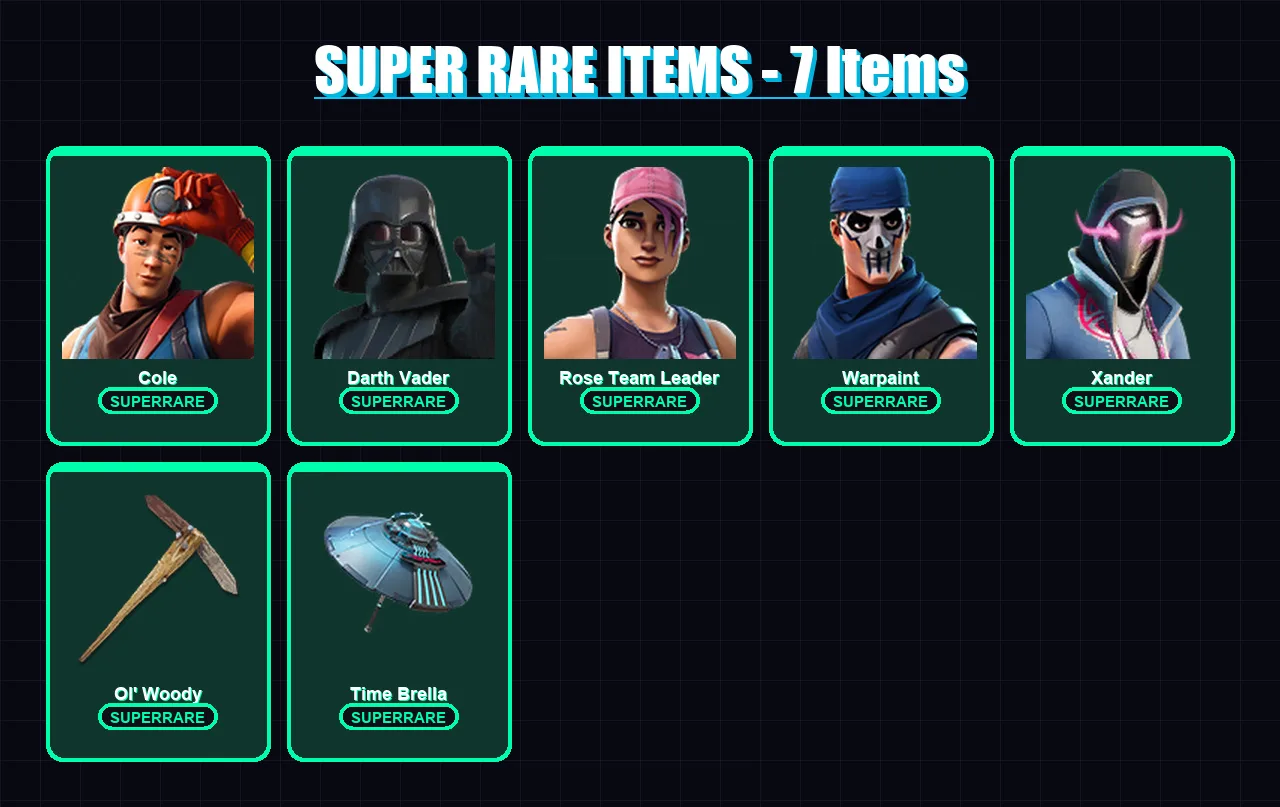 [PC/XBOX] | Cole | Darth Vader | Rose Team Leader | Warpaint | Xander | 117 skin | 147 pickaxe | 133 emote | 126 glider | Lv1862