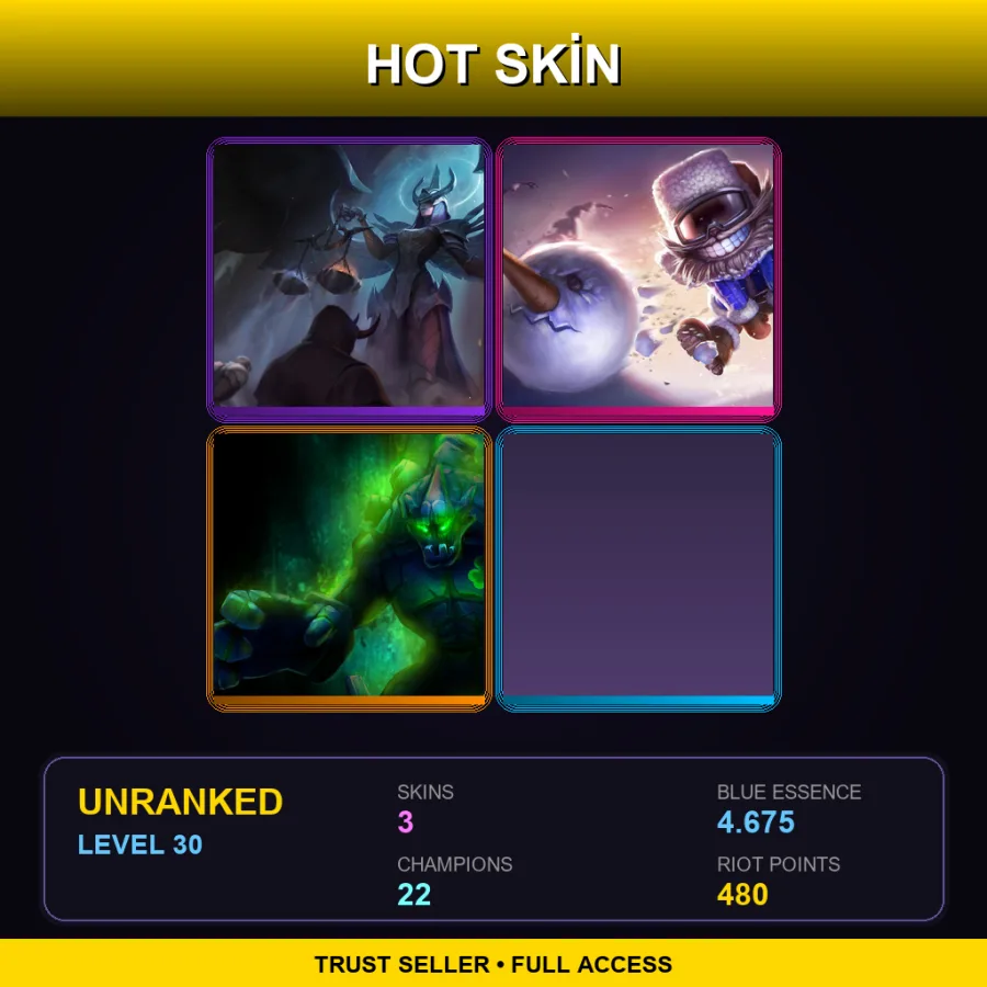 EUW | Lv30 | Unranked | 3 Skin | 22 Champ