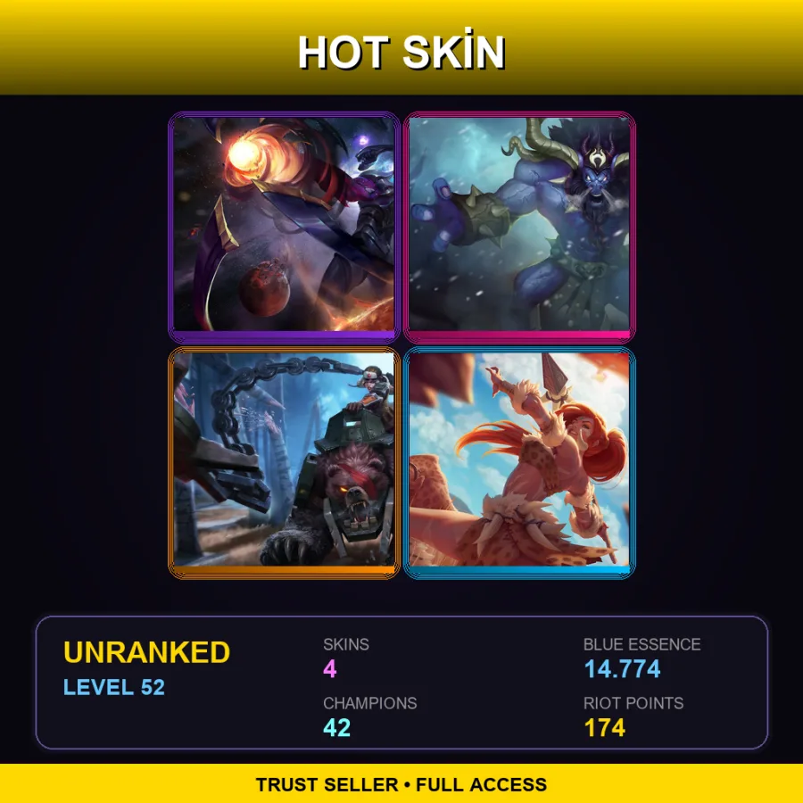 EUW | Lv52 | Unranked | 4 Skin | 42 Champ — LoL account