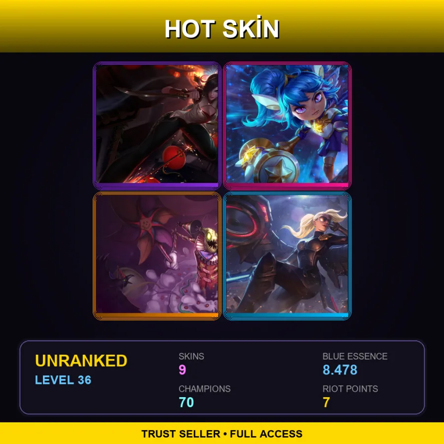 EUW | Lv36 | Unranked | 9 Skin | 70 Champ