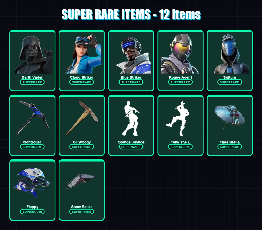 [PC/XBOX] | Darth Vader | Cloud Striker | Blue Striker | Rogue Agent | Sultura | 121 skin | 150 pickaxe | 121 emote | 127 glider | Lv1803