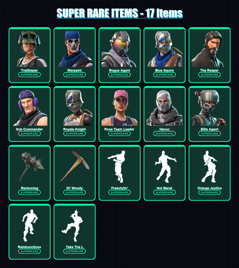 [PC/XBOX/PSN] | Trailblazer | Warpaint | Rogue Agent | Blue Squire | The Reaper | 42 skin | 34 pickaxe | 37 emote | 36 glider | Lv458