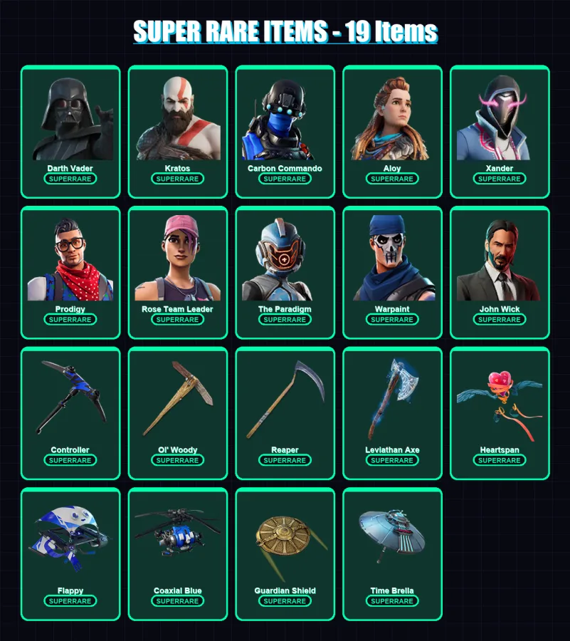 [PS4/PS5/XBOX/PC] | Darth Vader | Kratos | Carbon Commando | Aloy | Xander | 481 skin | 547 pickaxe | 402 emote | 360 glider | Lv5804