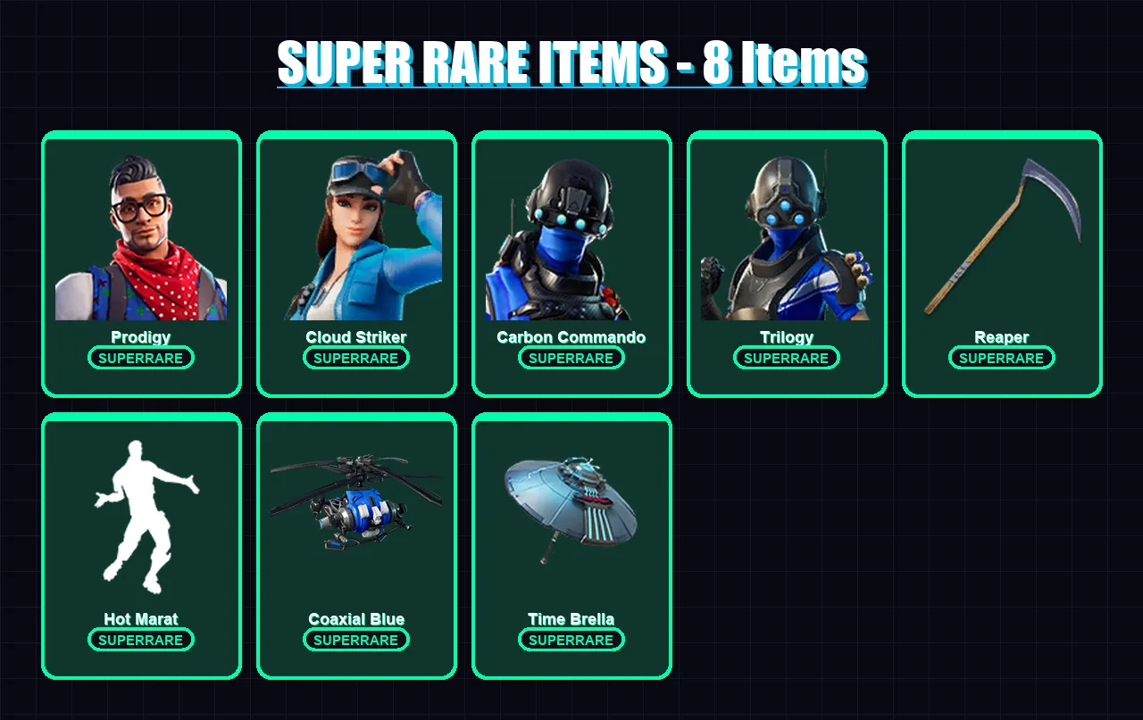 [PS4/PS5/XBOX/PC] | Prodigy | Cloud Striker | Carbon Commando | Trilogy | The Ice King | 57 skin | 56 pickaxe | 55 emote | 55 glider | Lv763
