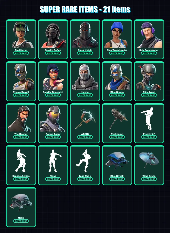 [PC/XBOX/PSN] | Trailblazer | Stealth Reflex | Black Knight | Blue Team Leader | Sub Commander | 53 skin | 37 pickaxe | 51 emote | 47 glider | Lv593