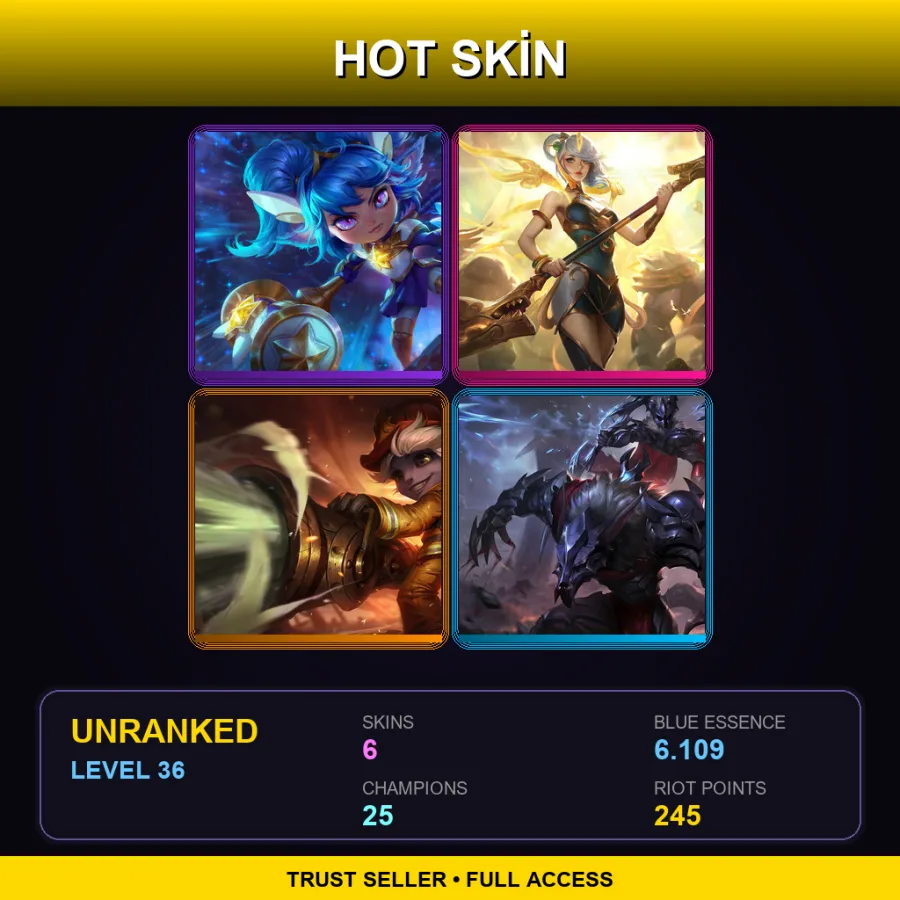 EUW | Lv36 | Unranked | 6 Skin | 25 Champ — LoL account