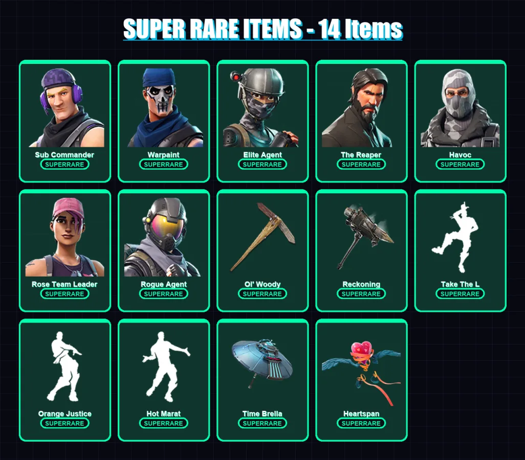 [PC/XBOX/PSN] | Sub Commander | Warpaint | Elite Agent | The Reaper | Havoc | 77 skin | 72 pickaxe | 66 emote | 77 glider | Lv931