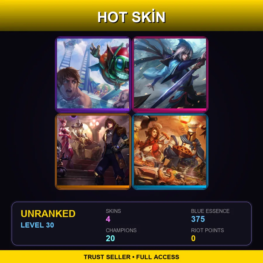 EUW | Lv30 | Unranked | 4 Skin | 20 Champ — LoL account