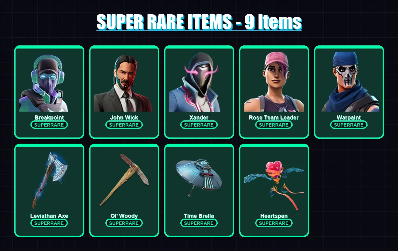 [PC/XBOX/PSN] | Breakpoint | John Wick | Xander | Rose Team Leader | Warpaint | 205 skin | 242 pickaxe | 205 emote | 195 glider | Lv3722