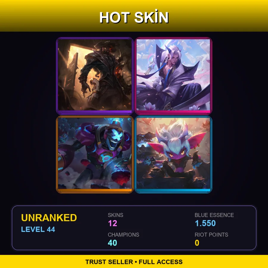 EUNE | High Noon Lucian | Spirit Blossom Yone | Battle Boss Brand | Little Demon Tristana | 12 Skin | 40 Champ | Lv44